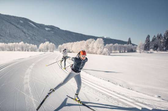 Gespurte Loipen inmitten der Dolomiten